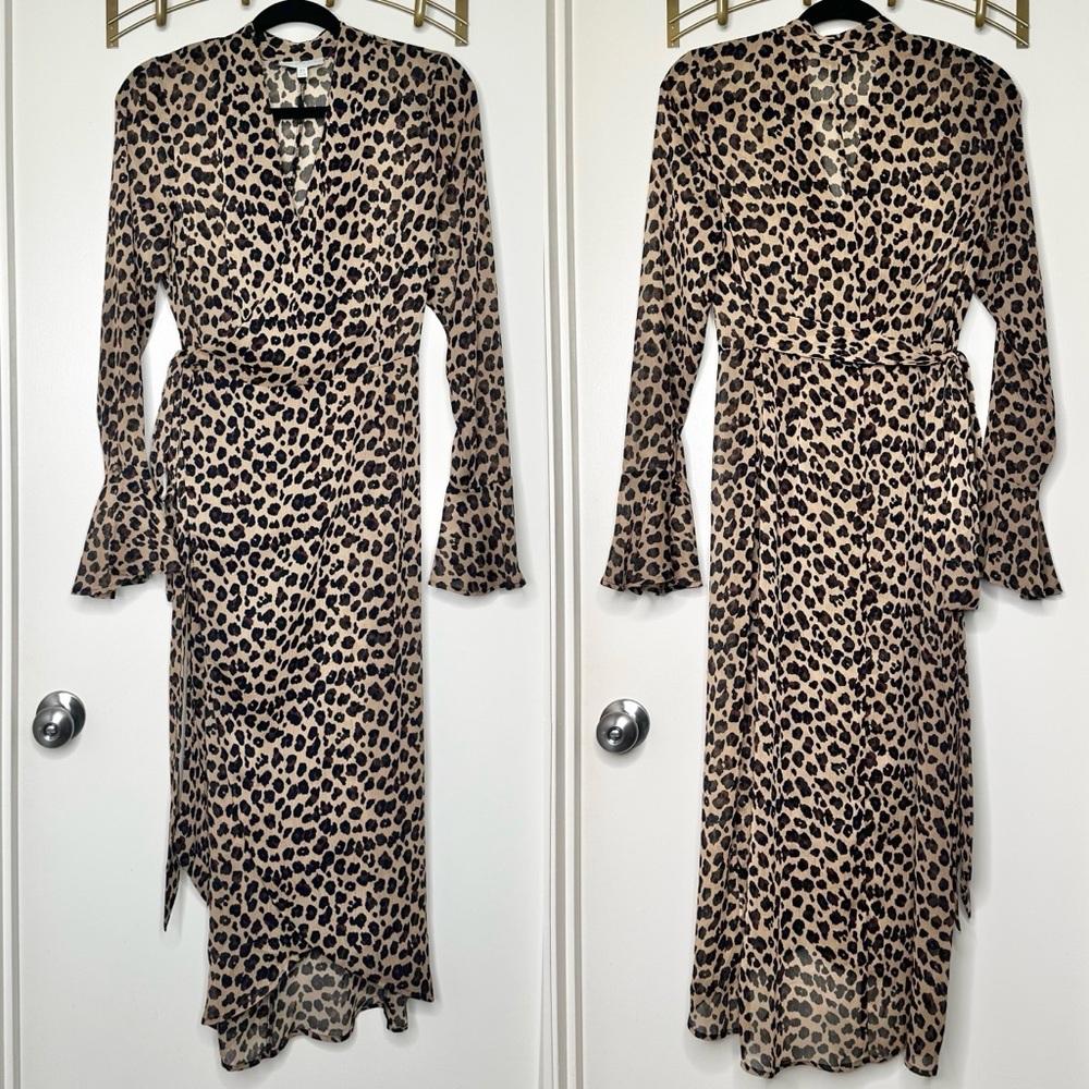 Never Fully Dressed Chiffon Leopard Midi Wrap Dress